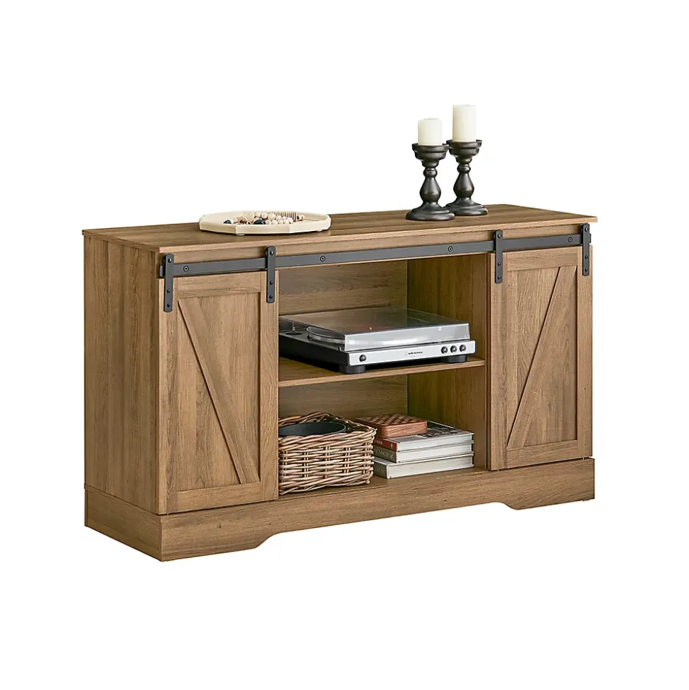 Meuble Bas Placard de Rangement Buffet avec Porte de Grange Coulissante, FSB60-BR, SoBuy