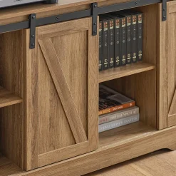 Meuble Bas Placard de Rangement Buffet avec Porte de Grange Coulissante, FSB60-BR, SoBuy