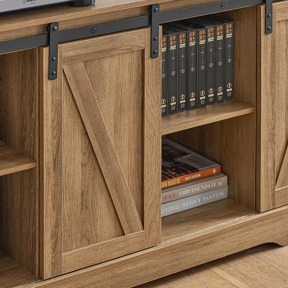 Meuble Bas Placard de Rangement Buffet avec Porte de Grange Coulissante, FSB60-BR, SoBuy