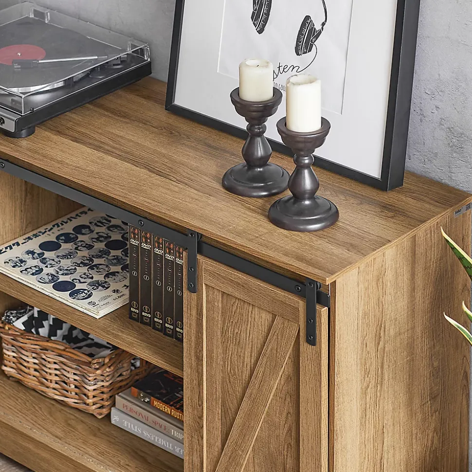 Meuble Bas Placard de Rangement Buffet avec Porte de Grange Coulissante, FSB60-BR, SoBuy