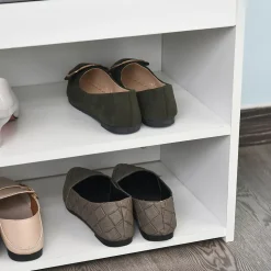 Meuble chaussures banc à chaussures 2 niveaux rangement, niche, tiroir, coffre intégré avec coussin gris blanc