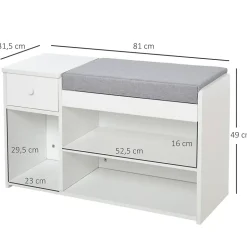 Meuble chaussures banc à chaussures 2 niveaux rangement, niche, tiroir, coffre intégré avec coussin gris blanc