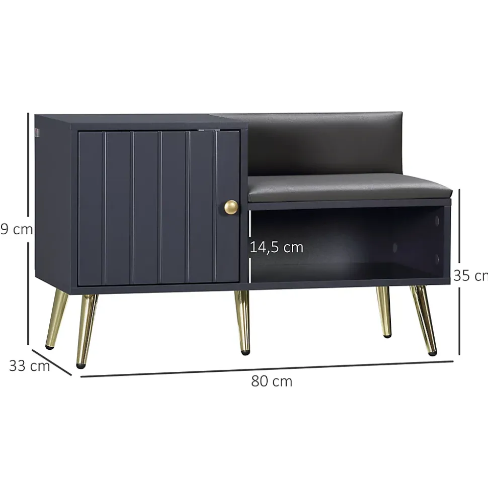 Meuble chaussures banc à chaussures style art déco placard niche banquette assise dossier PU acier doré panneaux gris
