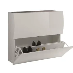 Meuble chaussures Dabayom, Armoire polyvalente avec 2 portes pliantes, 101x27h82 cm, Blanc brillant