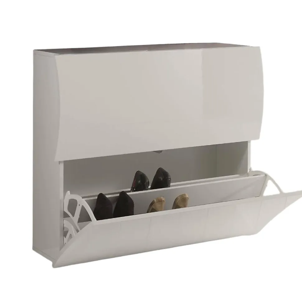 Meuble chaussures Dabayom, Armoire polyvalente avec 2 portes pliantes, 101x27h82 cm, Blanc brillant