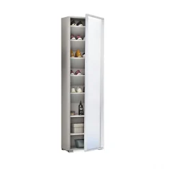 Meuble chaussures Dcandel, Meuble d'entrée polyvalent avec porte miroir, Meuble à chaussures avec 7 étagères, 50x32hx182 cm, Blanc