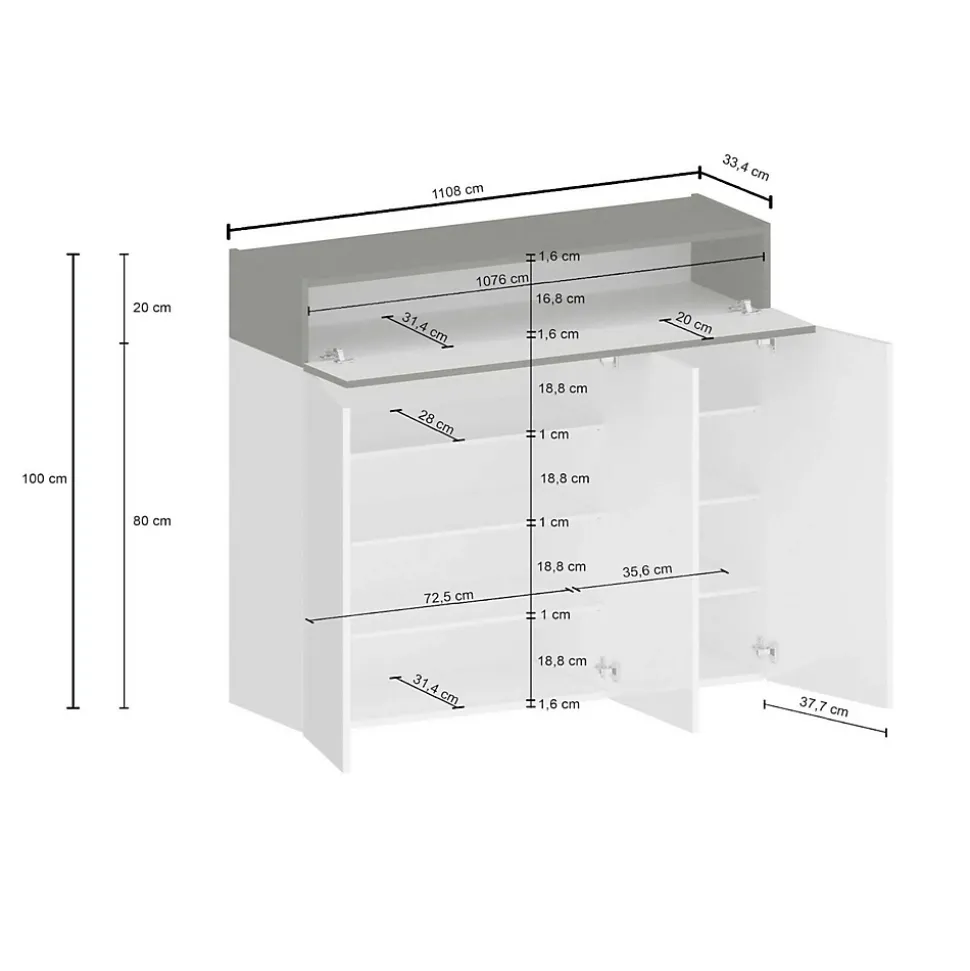 Meuble chaussures Dcanestrell, meuble à chaussures peu encombrant à 4 portes, 114x38h100 cm, effet mélèze blanc