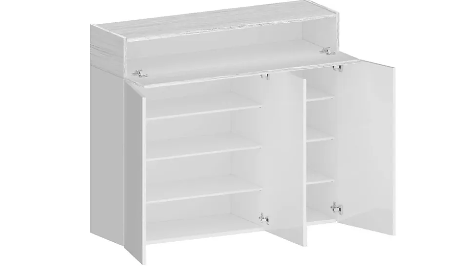 Meuble chaussures Dcanestrell, meuble à chaussures peu encombrant à 4 portes, 114x38h100 cm, effet mélèze blanc