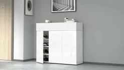 Meuble chaussures Dcanestrell, meuble à chaussures peu encombrant à 4 portes, 114x38h100 cm, effet mélèze blanc