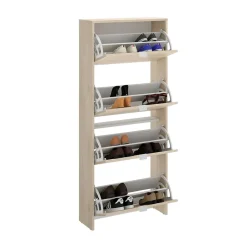 Meuble chaussures Dmurie, Meuble chaussures d'entrée peu encombrante, Meuble avec 4 portes pliantes, 61x25h149 cm, Chêne