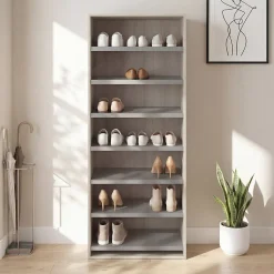 Meuble chaussures ouvert effet chêne 7 étagères GoodHome Atomia H. 187,5 x L. 75 x P. 35 cm