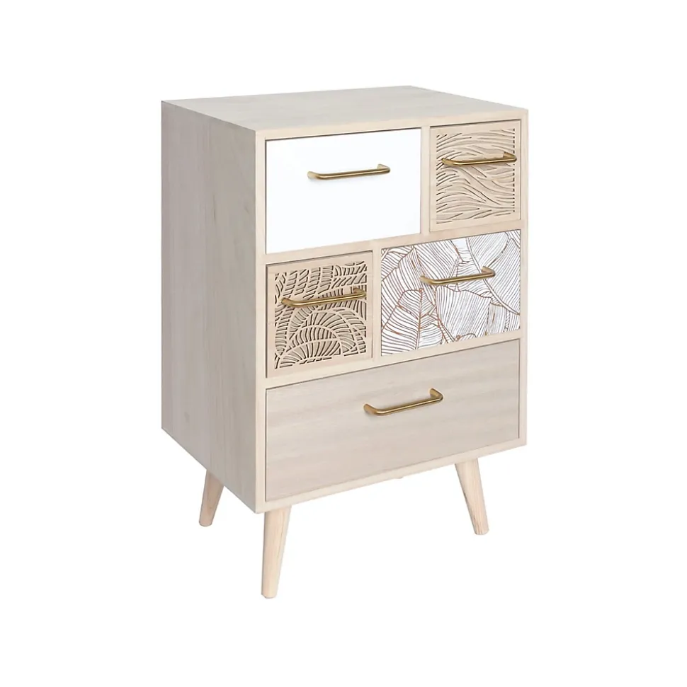 Meuble Commode Polyvalent en Bois Clair avec 5 Tiroirs