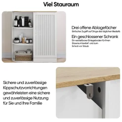 Meuble d'Angle Salle de Bain - Rangement avec Étagères ouvertes et Portes en Treillis, MDF, Blanc, 68x25x76 cm