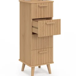 Meuble d'appoint 4 tiroirs JULIETTE 30 cm chiffonnier effet lattes tasseau bois coloris chêne