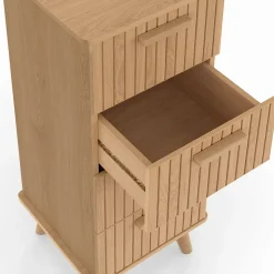 Meuble d'appoint 4 tiroirs JULIETTE 30 cm chiffonnier effet lattes tasseau bois coloris chêne