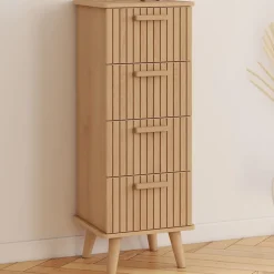 Meuble d'appoint 4 tiroirs JULIETTE 30 cm chiffonnier effet lattes tasseau bois coloris chêne