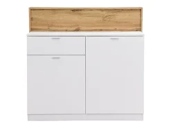 Meuble de bar avec 2 portes et 1 tiroir en MDF - Blanc et Naturel - LAMONIA