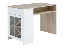 Meuble de bar avec rangements - Blanc et naturel - NIRAYA