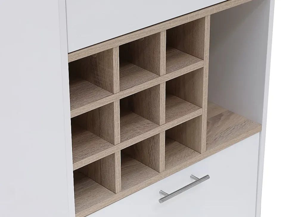 Meuble de bar avec rangements - Blanc et naturel - ANOSKI
