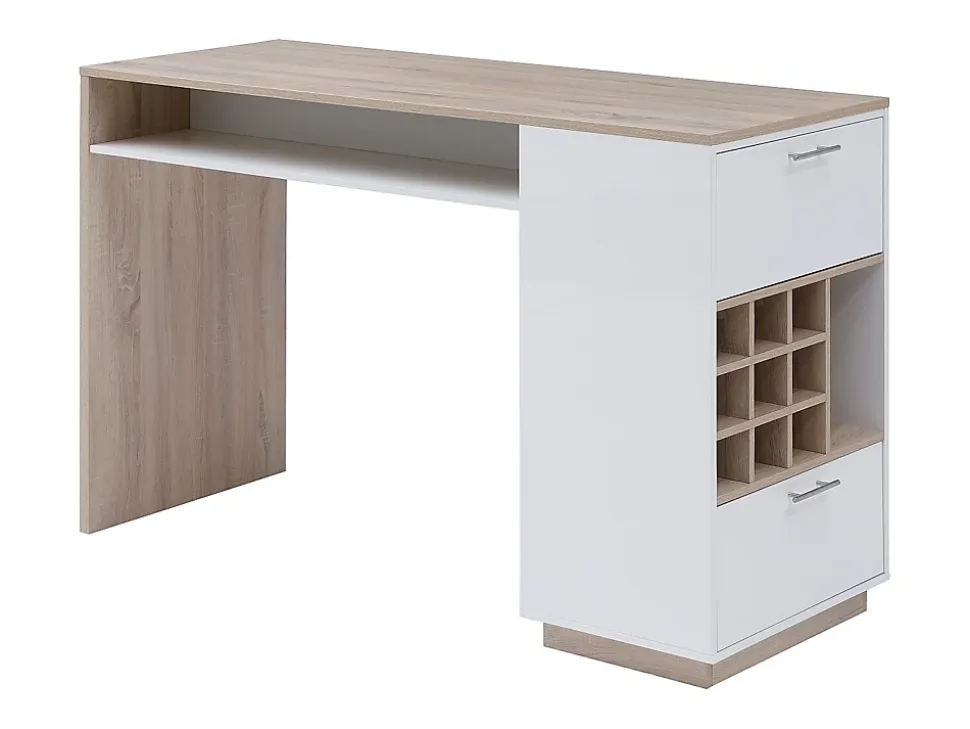 Meuble de bar avec rangements - Blanc et naturel - ANOSKI