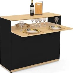 Meuble de bar extensible en table à manger 2 personnes VITO noir et plateau bois