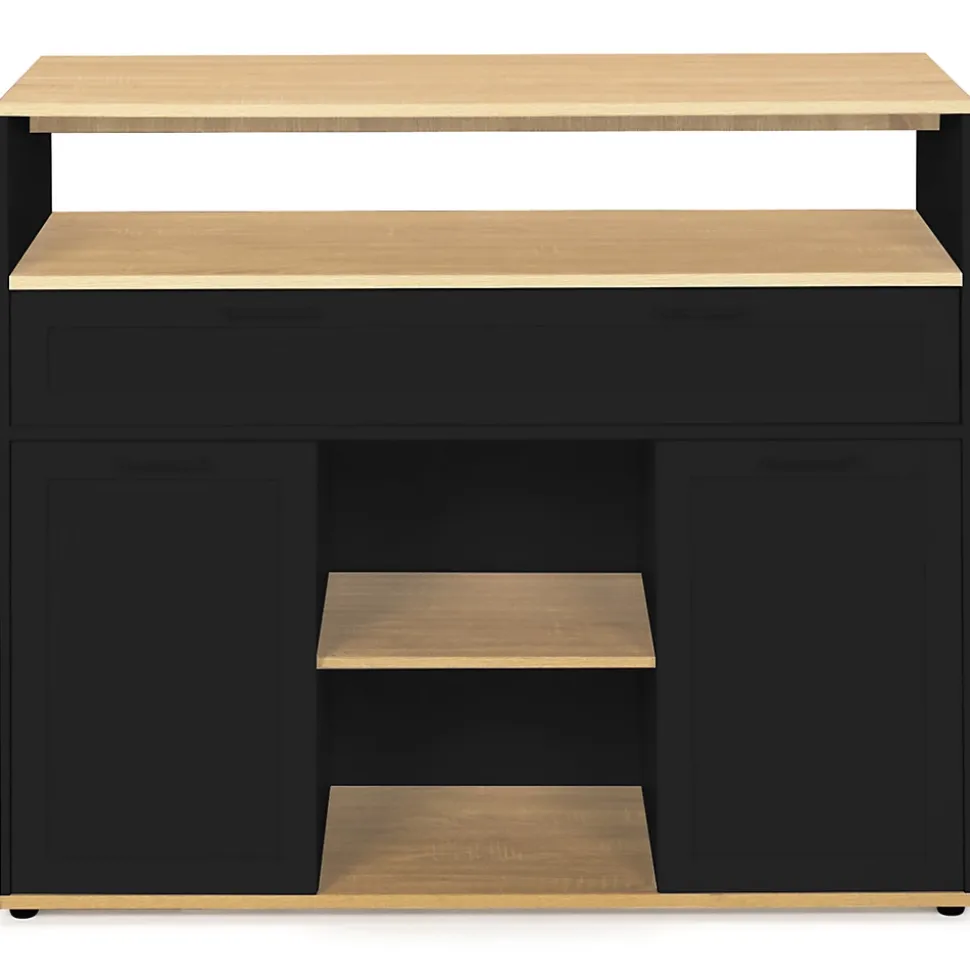 Meuble de bar extensible en table à manger 2 personnes VITO noir et plateau bois