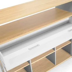 Meuble de bar extensible en table à manger 2 personnes VITO blanc et plateau bois