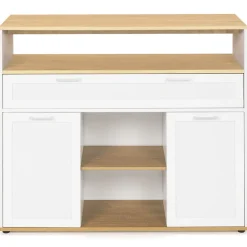 Meuble de bar extensible en table à manger 2 personnes VITO blanc et plateau bois