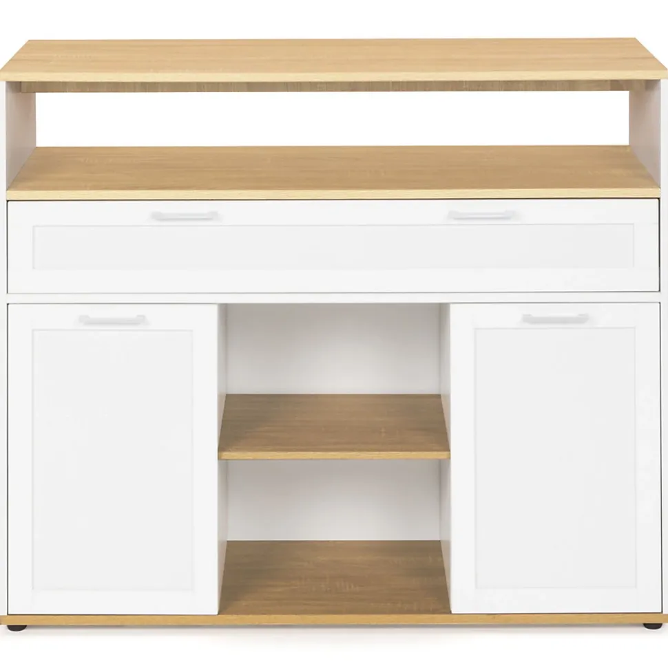 Meuble de bar extensible en table à manger 2 personnes VITO blanc et plateau bois