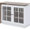 Meuble de bar pivotant avec rangements - Blanc et naturel - ARAMETA