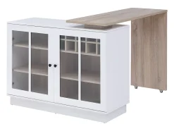 Meuble de bar pivotant avec rangements - Blanc et naturel - ARAMETA