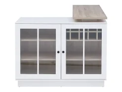 Meuble de bar pivotant avec rangements - Blanc et naturel - ARAMETA