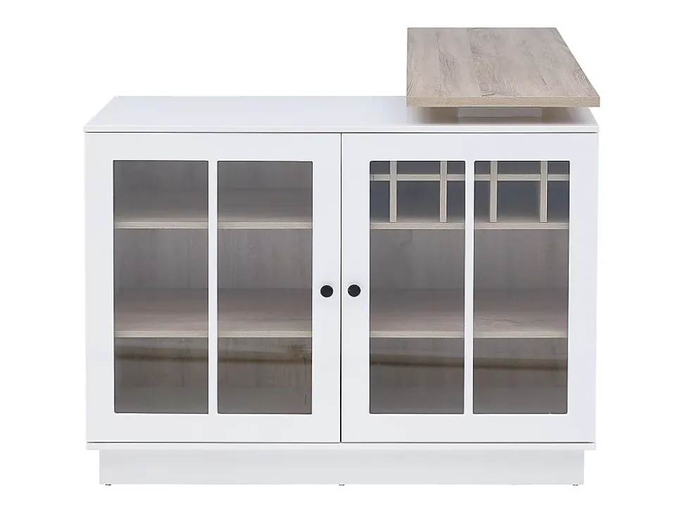 Meuble de bar pivotant avec rangements - Blanc et naturel - ARAMETA