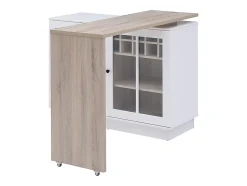 Meuble de bar pivotant avec rangements - Blanc et naturel - ARAMETA