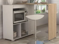 Meuble de bar pivotant avec rangements - Naturel et blanc - SATURNE