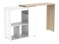 Meuble de bar pivotant avec rangements - Naturel et blanc - SATURNE