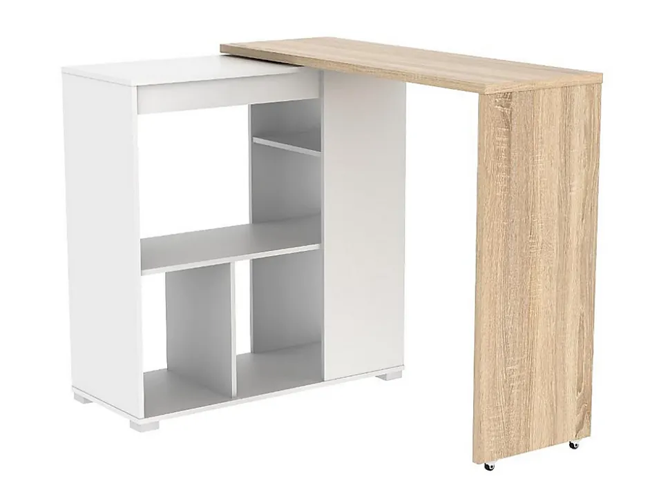 Meuble de bar pivotant avec rangements - Naturel et blanc - SATURNE