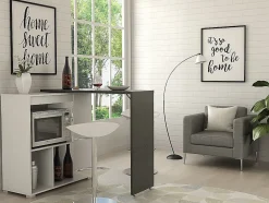 Meuble de bar pivotant avec rangements - Blanc et anthracite - SATURNE
