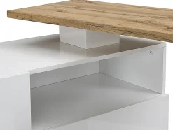 Meuble de bar pivotant avec 2 portes, 1 tiroir et 1 niche en MDF - Blanc laqué et Naturel - ELDIR