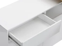 Meuble de bar pivotant avec 2 portes, 1 tiroir et 1 niche en MDF - Blanc laqué et Naturel - ELDIR