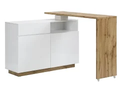 Meuble de bar pivotant avec 2 portes, 1 tiroir et 1 niche en MDF - Blanc laqué et Naturel - ELDIR