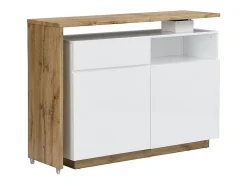 Meuble de bar pivotant avec 2 portes, 1 tiroir et 1 niche en MDF - Blanc laqué et Naturel - ELDIR
