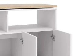 Meuble de bar pivotant avec rangements - Blanc et Naturel - VINALO