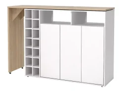 Meuble de bar pivotant avec rangements - Blanc et Naturel - VINALO