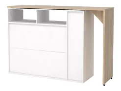 Meuble de bar pivotant avec rangements - Blanc et Naturel - VINALO