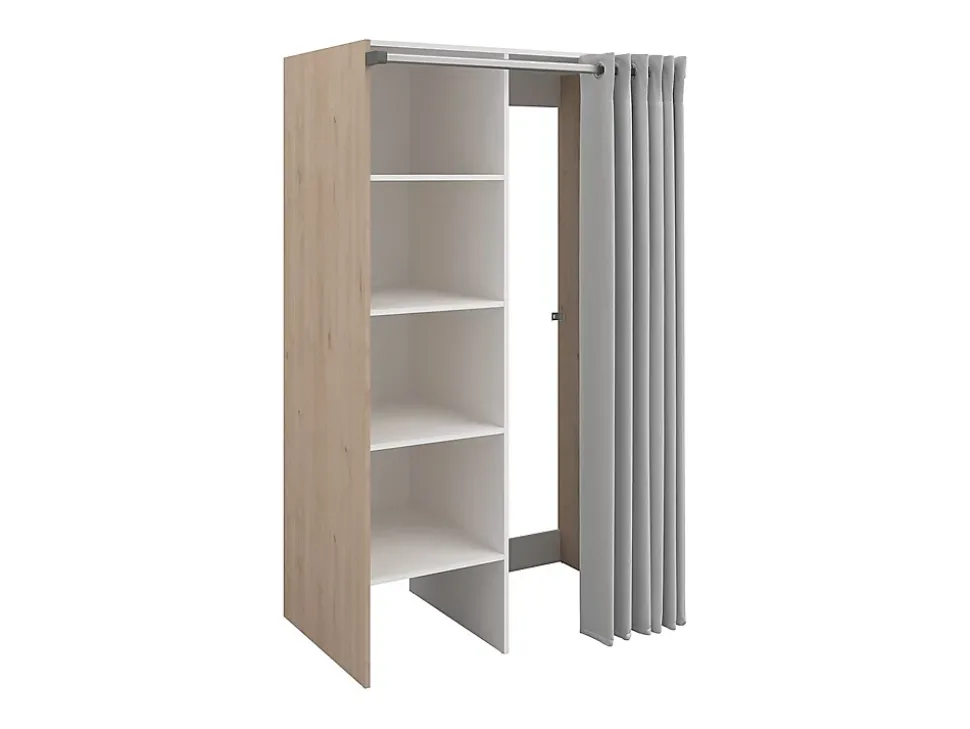 Meuble de buanderie avec rideau pour double machine à laver - Naturel clair - L111 x H184 cm - JAZANO