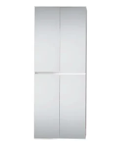 Meuble de chambre - Armoire avec 4 portes-miroirs en mélaminé blanc. L-H-P : 74-191-34 cm.