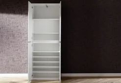 Meuble de chambre - Armoire avec 4 portes-miroirs en mélaminé blanc. L-H-P : 74-191-34 cm.