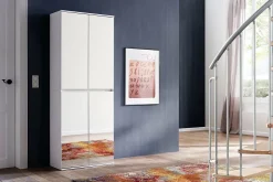 Meuble de chambre - Armoire avec 4 portes-miroirs en mélaminé blanc. L-H-P : 74-191-34 cm.