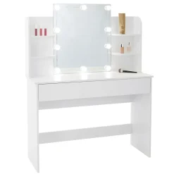 Meuble de maquillage commode de coiffeuse avec miroir tiroir guirlande LED blanc
